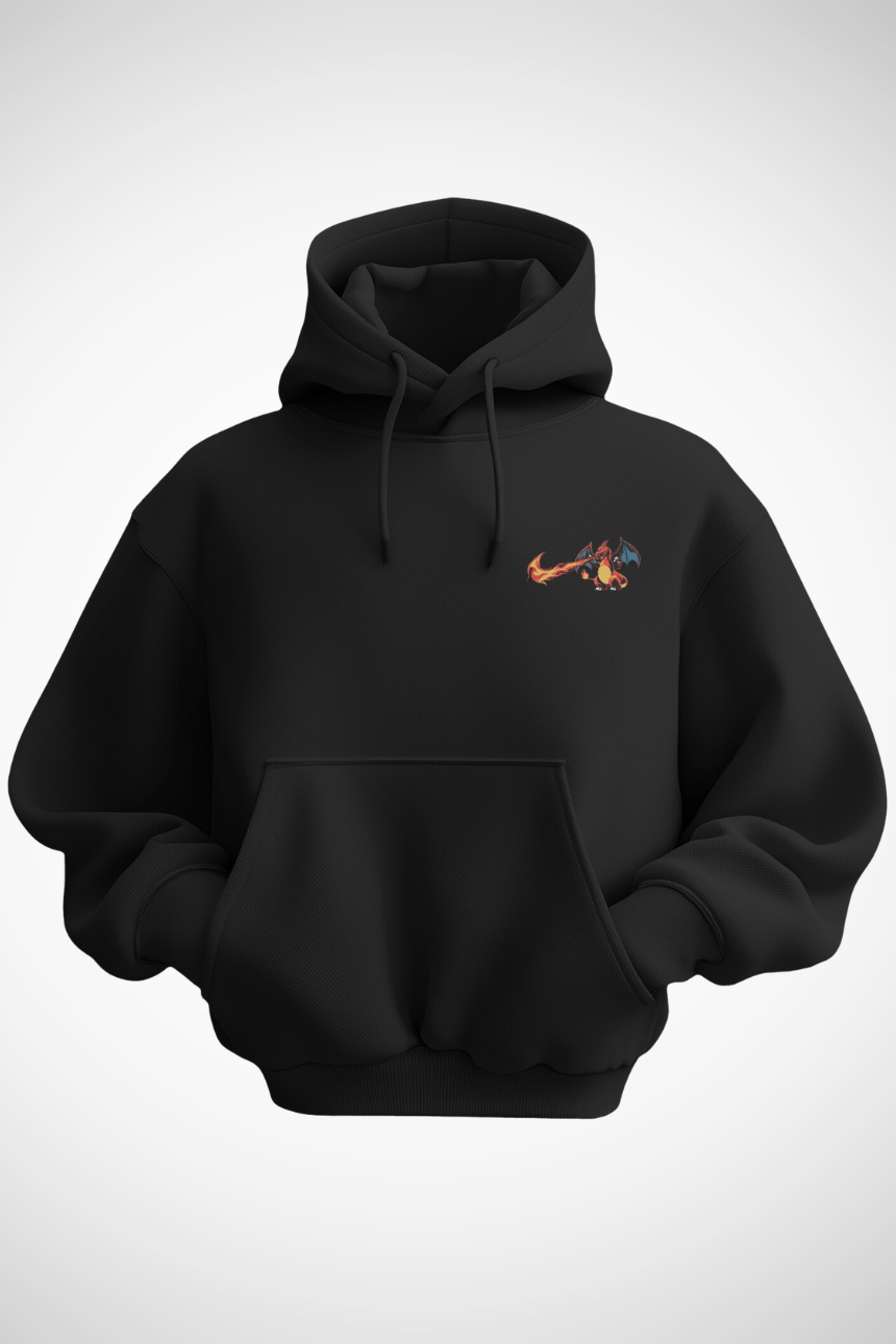 FlameSwoosh hoodie with dynamic flame graphic print, view 2