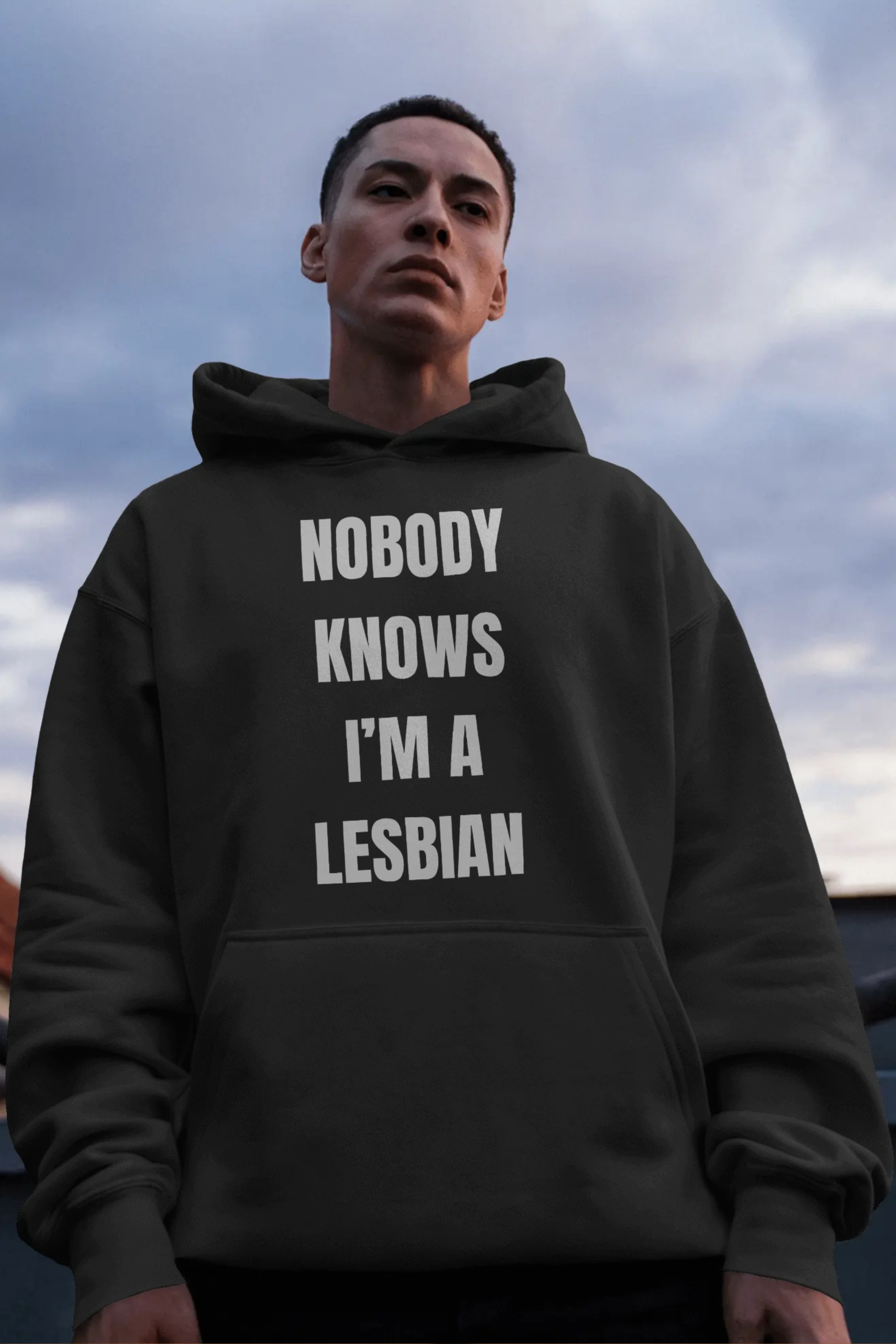 Nobody Knows Im a Lesbian black hoodie Arshad Warsi edition with typography print