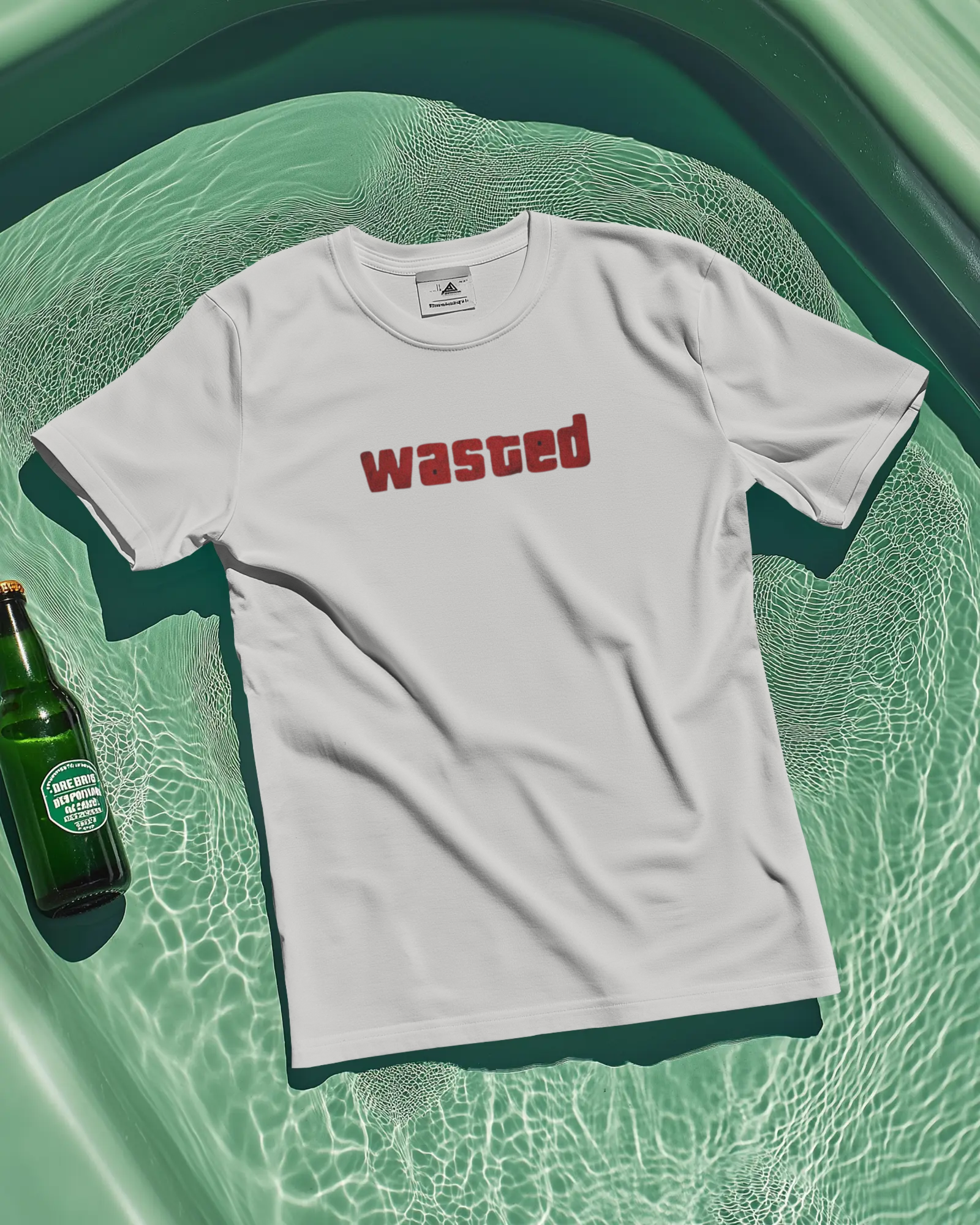 Wasted t-shirt in black and off white with graphic print, view 2