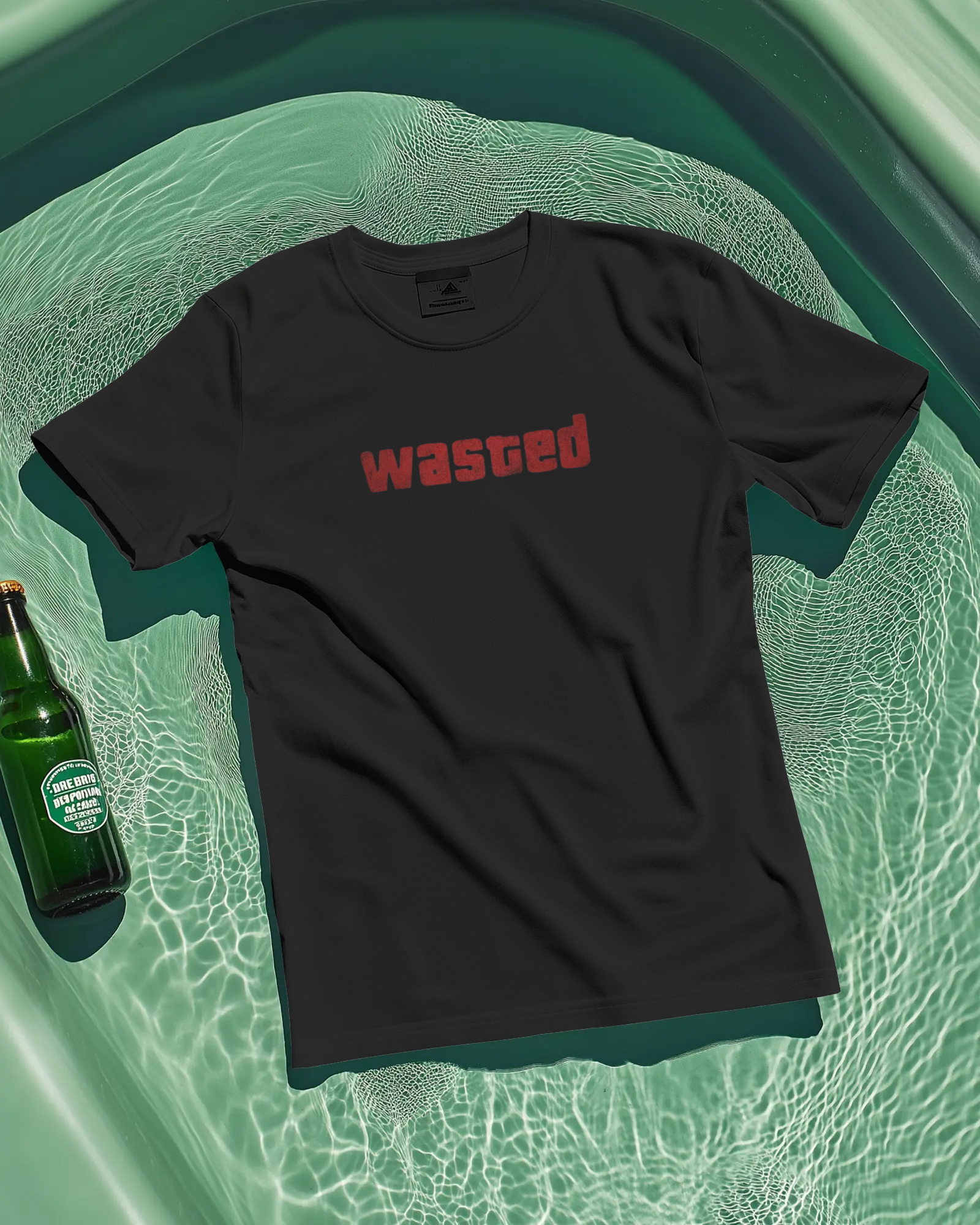 Wasted t-shirt in black and off white with graphic print