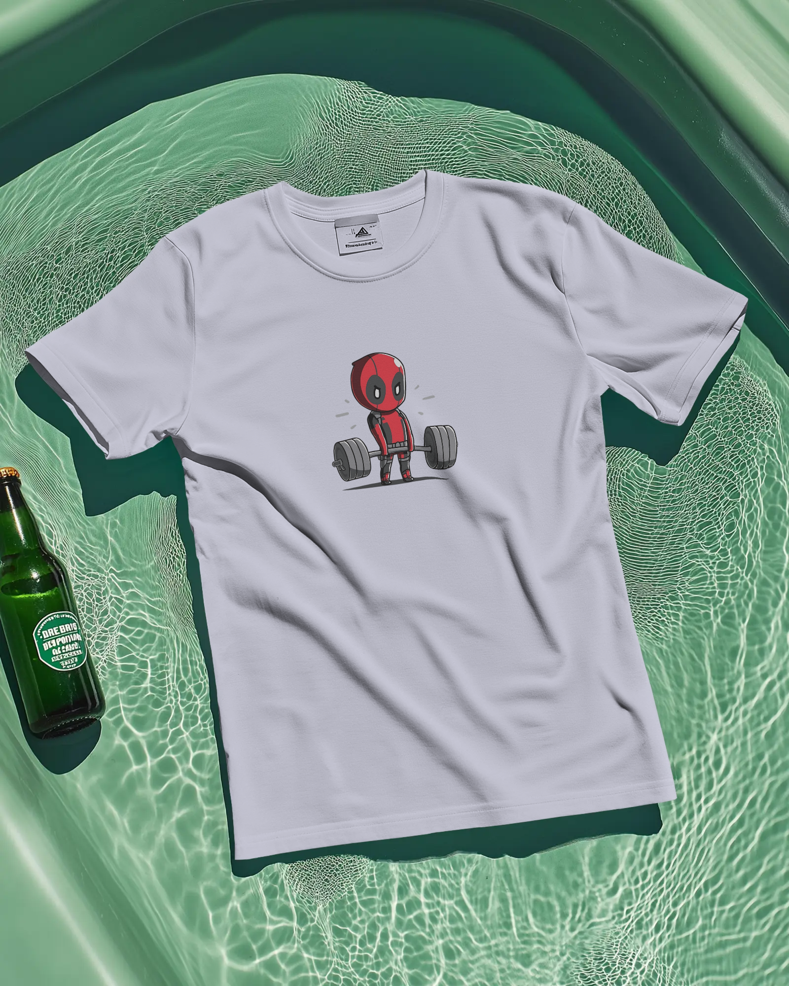 Deadpool Lifting gym t-shirt in black beige and lavender with lifting graphic, view 2
