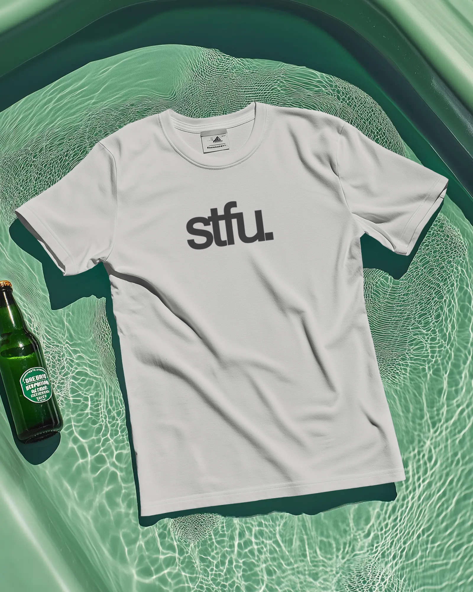 STFU t-shirt in off white red and olive with typography print, view 3