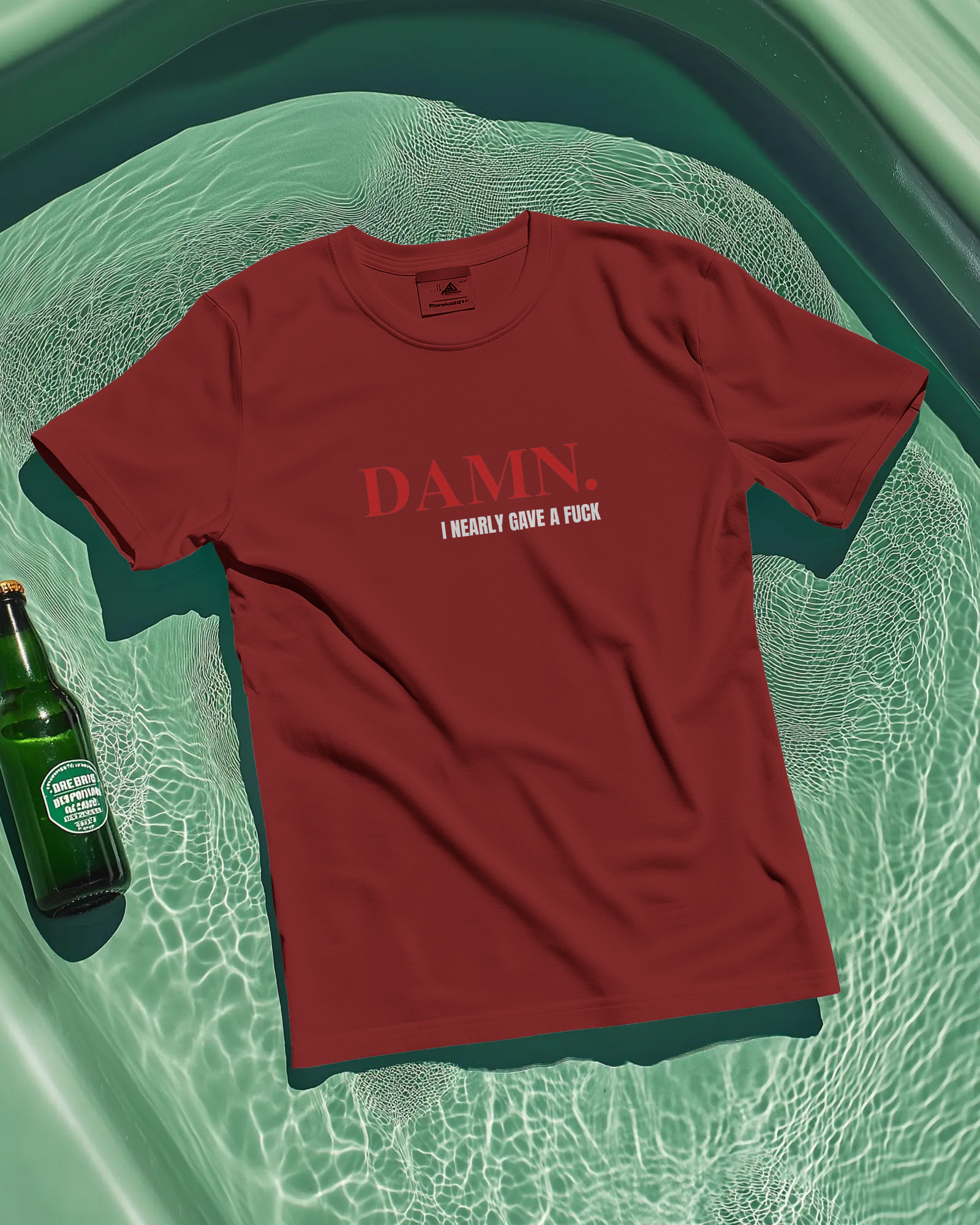 DAMN t-shirt in black and maroon with minimal print, view 2