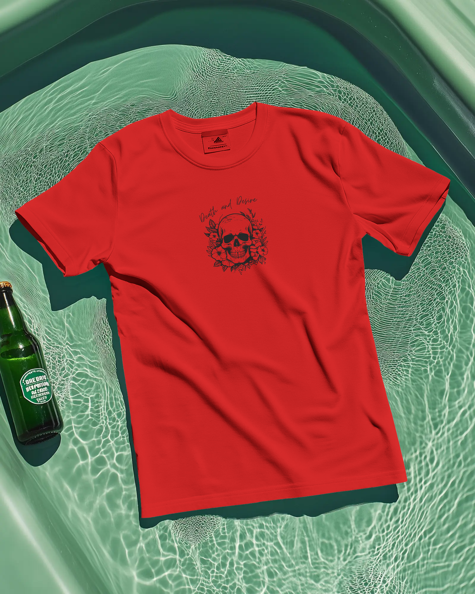 Death and Desire t-shirt in red white maroon lavender and olive with statement print