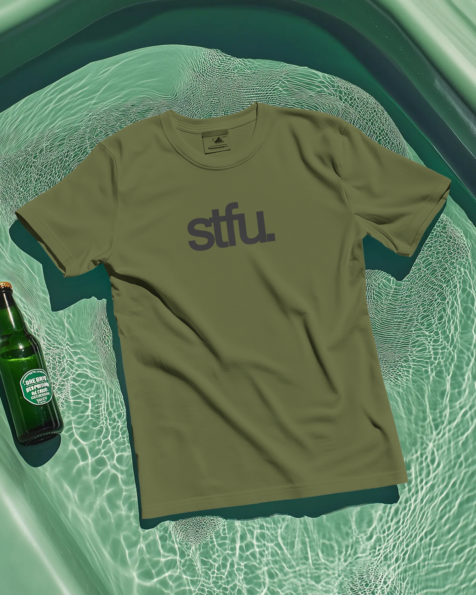 STFU t-shirt in off white red and olive with typography print