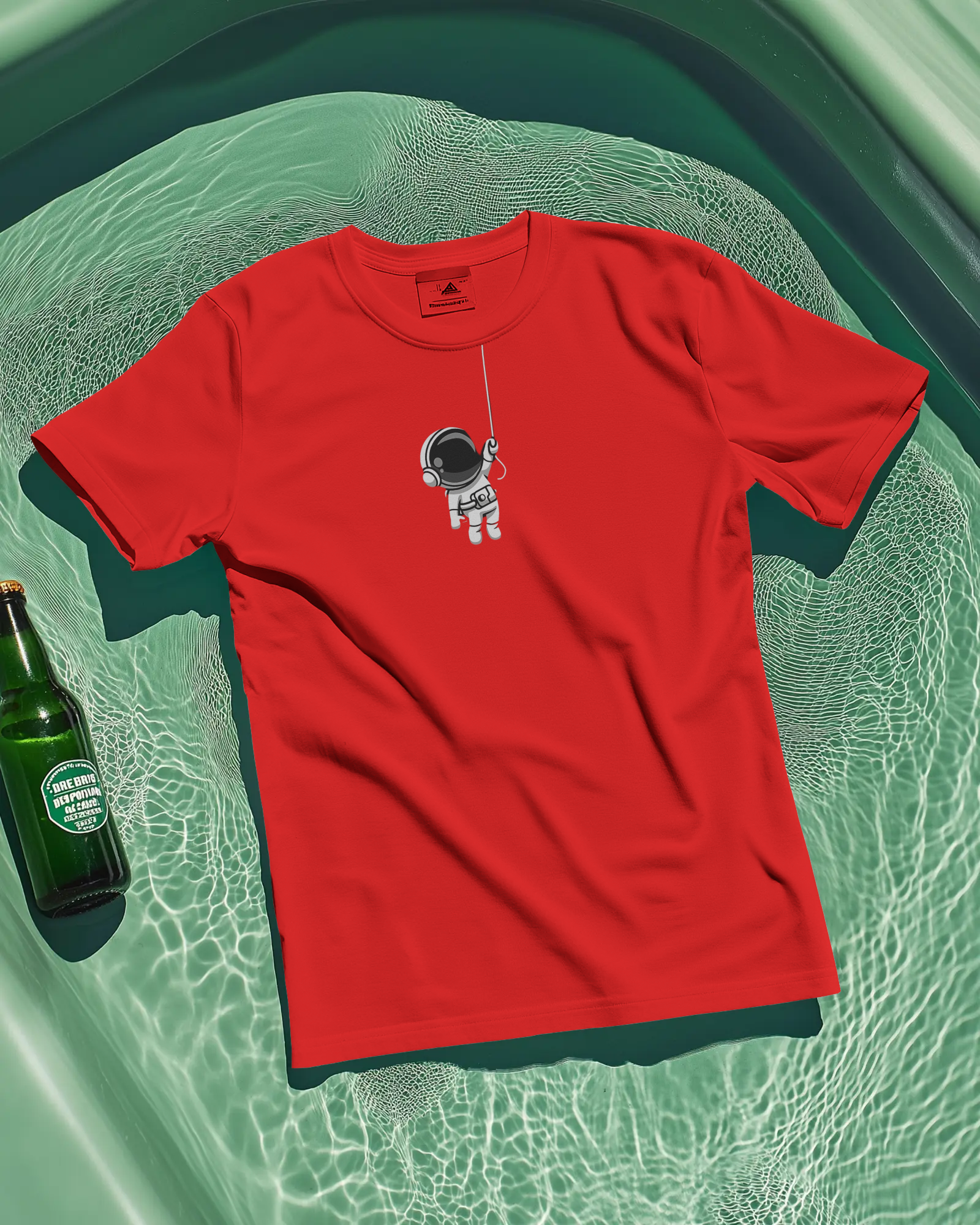 Astro t-shirt in navy maroon black red and olive with space graphic, view 4