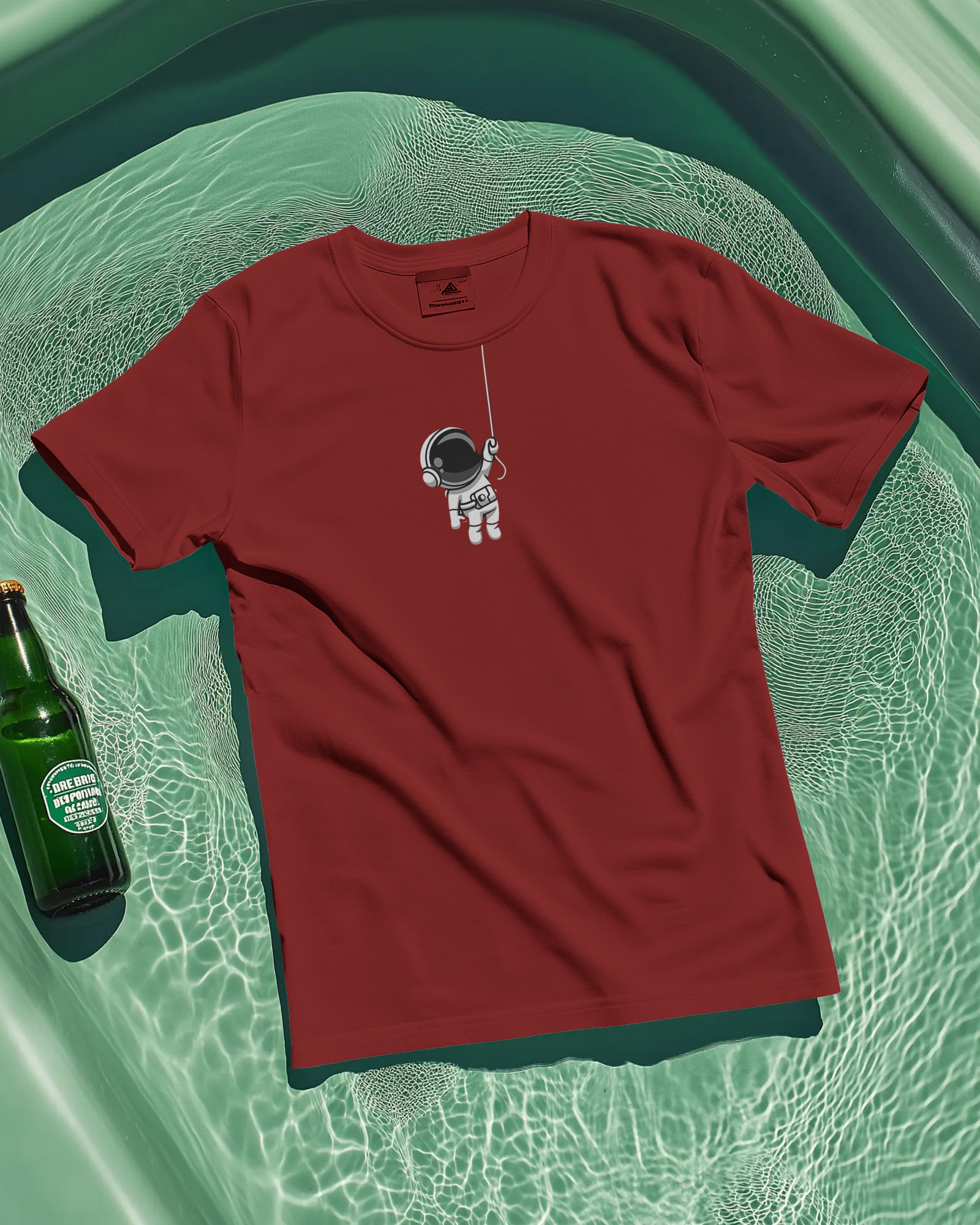 Astro t-shirt in navy maroon black red and olive with space graphic, view 2